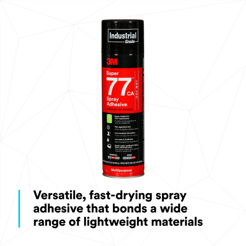 3M Super 77 Multipurpose Permanent Spray Adhesive Glue, Low VOC, Paper, Cardboard, Fabric, Plastic, Metal, Wood, Net Wt 18 oz Super 77 - Low VOC