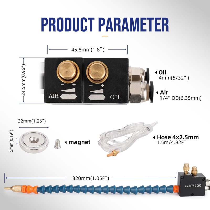 [Australia - AusPower] - 1/4" Coolant Mister with Magnet Base,CNC Cooling Spray for Milling Machine and Metal Lathe Mill Cutting,Air Sprayer Mist Lubrication System on Engraving Tools and Accessories(Plastic Tube) PC Cooling 