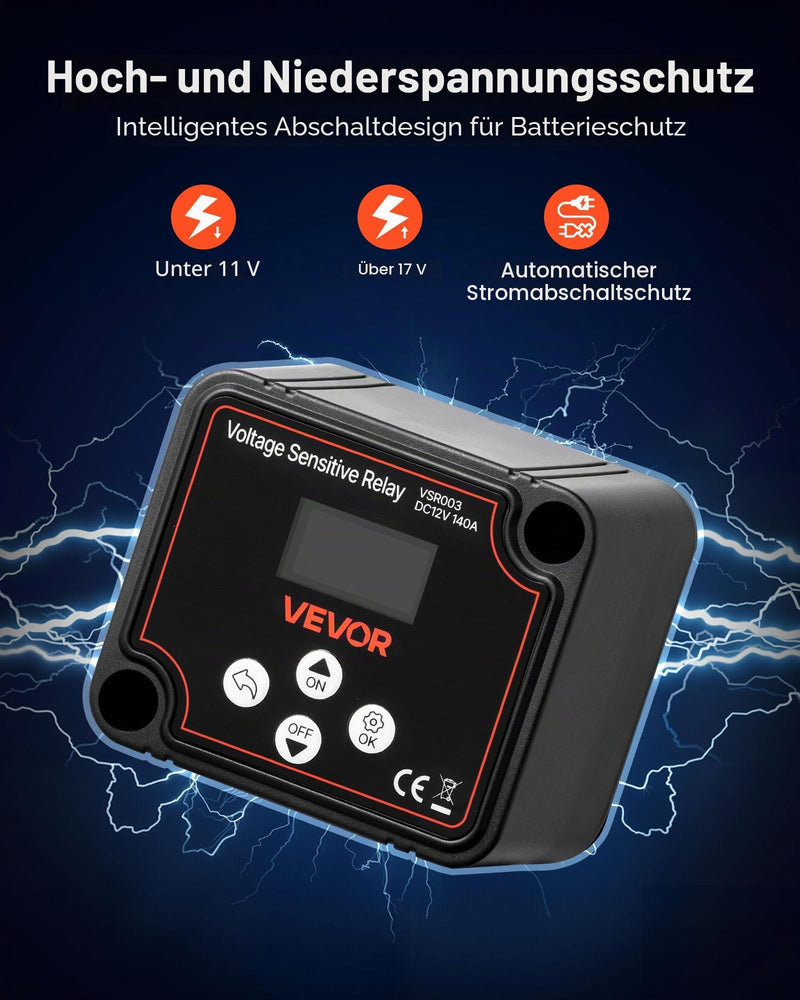 VEVOR Isolator Relay 12V 140A Dual Battery Isolator with LCD Screen Intelligent Battery Isolator for Lithium and Lead Acid Batteries for Car Truck RV UTV ATV Boat