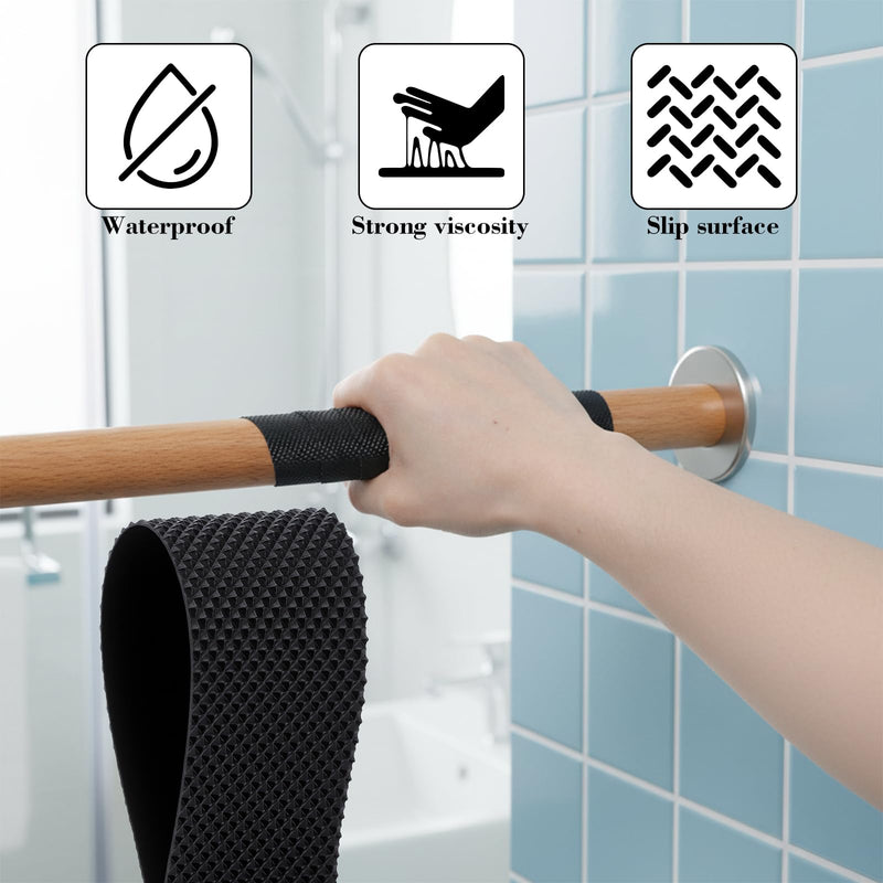 Bremorou Black Rubber Grip Tape Anti Slip Tape 16.5 Feet 1 Inch Heavy Duty Waterproof Non-Abrasive Tape Resistant Wear-Resistant Cushion Pad for Indoor & Outdoor Making Handles Contact Surfaces Safer