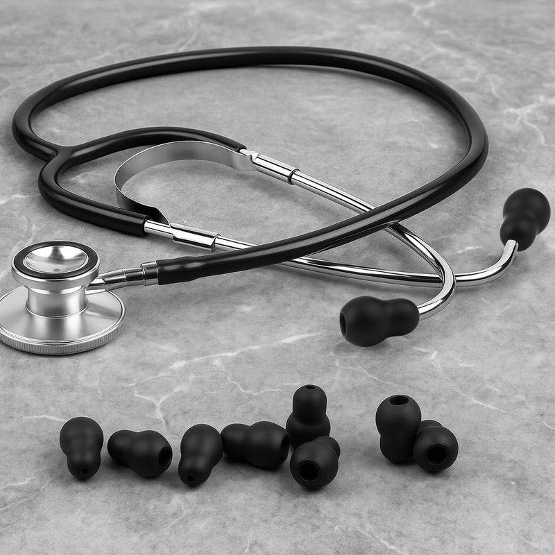 [Australia - AusPower] - 10PCS Black Ear Tips Replacement, Stethoscope Ear Tips/Earing Pieces Earplugs Accessories, Silicone Stethoscope Parts Replacement Eartips Earpieces, Comfortable Soft Stethoscopes Eartips Earpieces 