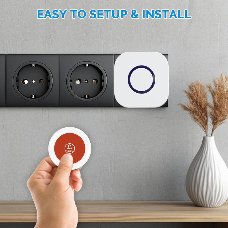 Wireless Caregiver Pager Dual Receiver Home Alert System with Emergency Call Bell SOS Buzzer Buttons for Elderly Parents 1000+ Feet Range 38 Melodies AB Buttons No Monthly Fee 2RX+2TX White 2 Receiver + 2 Call Button (White)