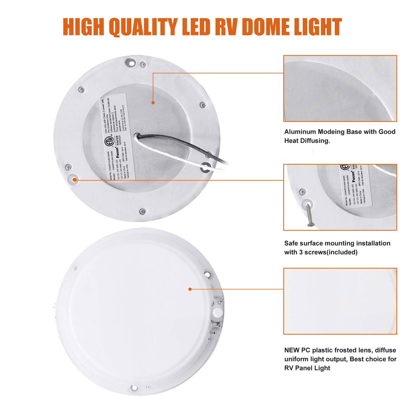[Australia - AusPower] - Facon 5" LED RV Interior Dome Light - 3Pack12V Surface-Mount Puck Light with Switch & Night Blue Indicator, 420LM Warm White (3400K), Ideal for RVs, Motorhomes, Campers, Marine Vehicles 3Packs, 3400K Warm White 
