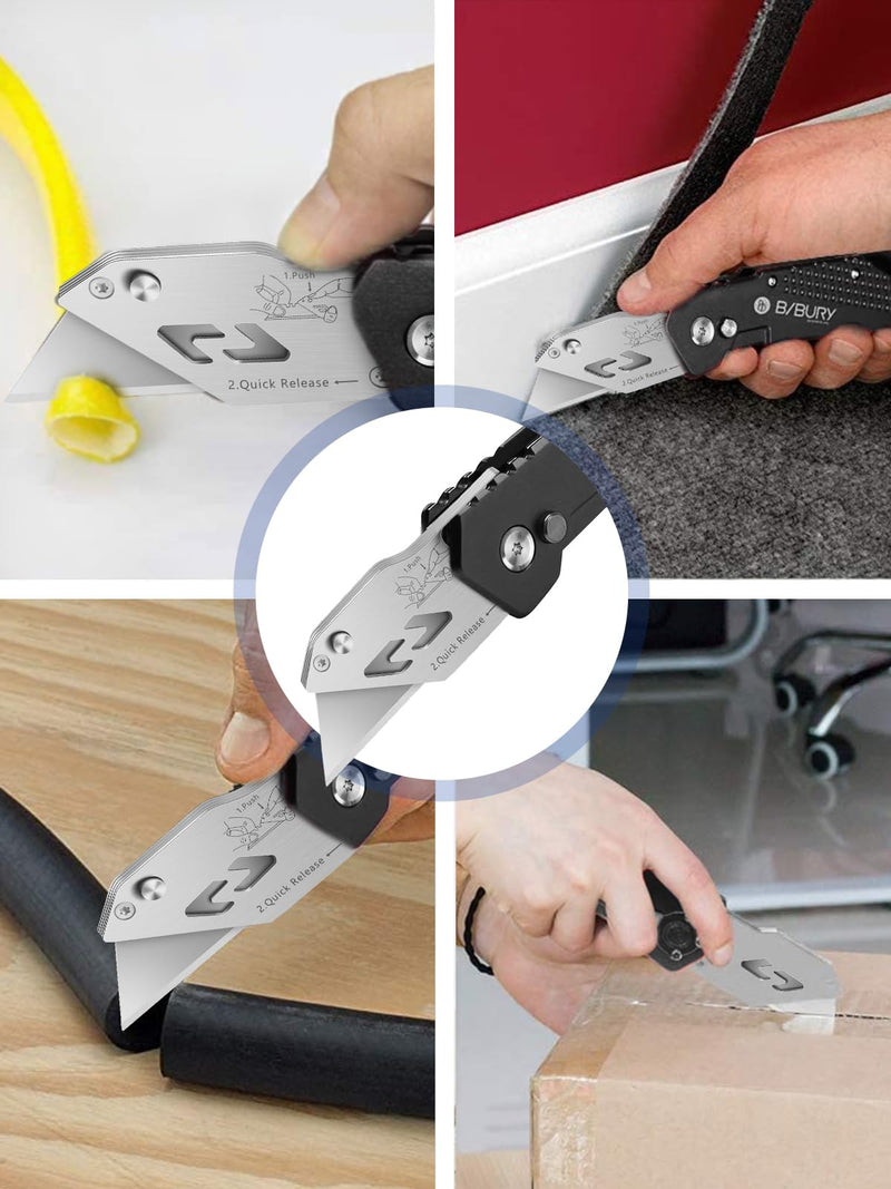 [Australia - AusPower] - Utility Knife, BIBURY Upgraded Version Heavy Duty Box Cutter, Pocket Carpet knife with 10 Replaceable SK5 Stainless Steel Blades, Belt Clip, Easy Release Button, Quick Change and Safety Lock-Black Black 