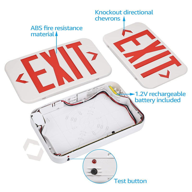 TORCHSTAR LED Exit Sign, Emergency Exit Light with Battery Backup, Double Face, UL 924, AC 120/277V, Damp Location, Hardwired Red Letter Exit Lights for Business Indoor, Pack of 2 White-Red