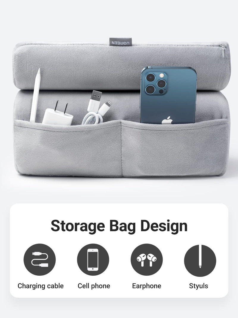 [Australia - AusPower] - UGREEN Tablet Pillow Stand for Lap Soft Holder Bed with 3 Viewing Angles Adjustable Home Office Accessories Compatible with iPad Pro12.9 11 10.5 9.7 iPad Mini iPad Air iPhone 15 14 E-Reader Grey 