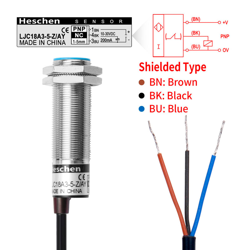 [Australia - AusPower] - M18 Capacitive Proximity Sensor Switch Shield Type LJC18A3-5-Z/AY Detection 5mm 10-30VDC 200mA PNP Normally Closed(NC) 3 Wires 