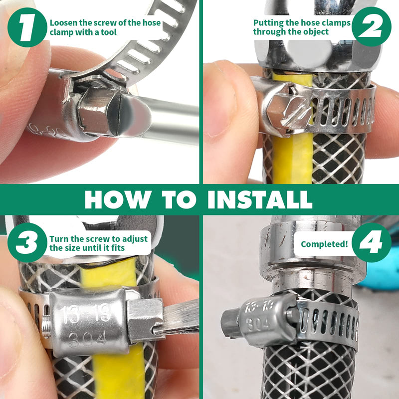 [Australia - AusPower] - 40PCS Hose Clamps Stainless Steel Adjustable 1/2"– 3/4"(13-19mm) Worm Gear Hose Clamp Kit,Small Metal Hose Clamps Set for Automotive,Plumbing,Intercooler,Pipe,Fuel Line Radiator Clamps 1/2"-3/4"(13-19mm) 