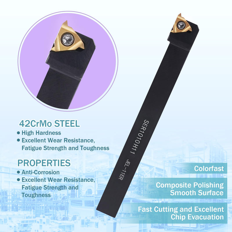 Indexable Lathe Turning Tool 3/8" 10mm Shank 21PCS Kit-7PCS Metal Lathe Tools Holder 14PCS Carbide Insert for Turning Boring Grooving Cutting Threading 7pcs 3/8" Shank +14pcs Inserts