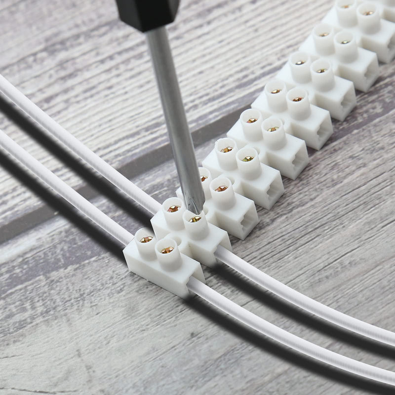 [Australia - AusPower] - 10 Pcs Terminal Block White, Screw Terminal Connector, Dual Row Electric Barrier Block 12-Position Terminal Strip, 10 Amp 380 V 