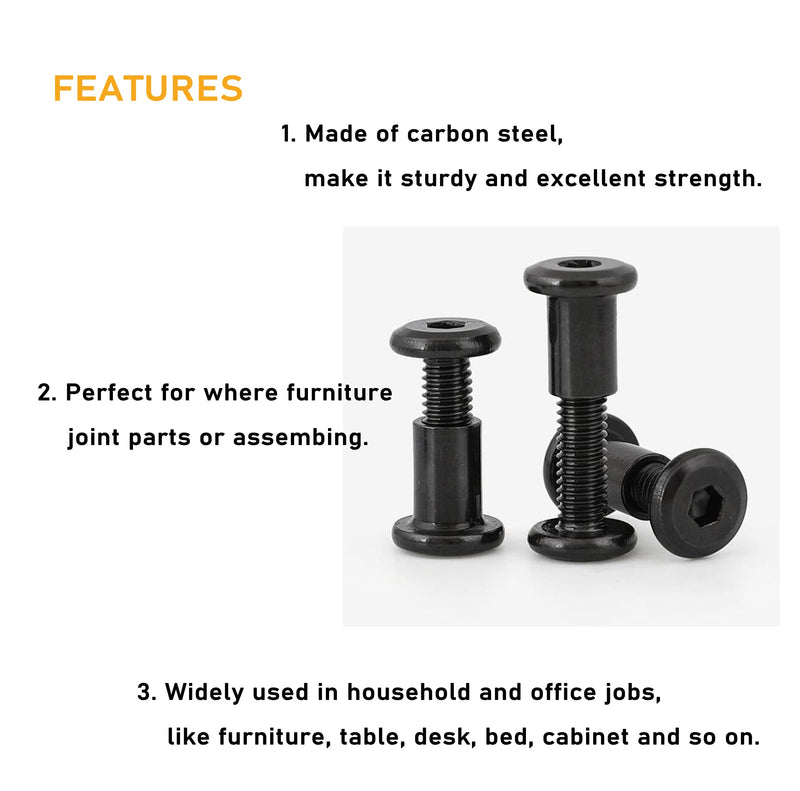 [Australia - AusPower] - Black M6 Hex Drive Socket Cap Bolts Kit, binifiMux 35-Set Allen Head Countsunk Furniture Crib Bolts Nuts Kit, M6x15mm/ 20mm/ 25mm/ 30mm/ 35mm/ 40mm/ 50mm 15mm/20mm/25mm/30mm/35mm/40mm/50mm 70pcs 