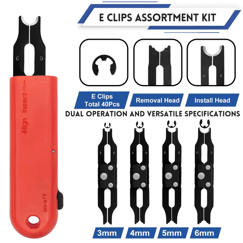 [Australia - AusPower] - E Clip Tool, E Clips Removal And Installation Assortment Kit Tool Set, Exchangeable 4 Sizes (3/4/5/6mm) Clip Rings Kit & 40Pcs E Clips 