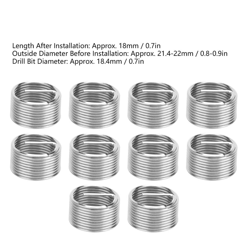 [Australia - AusPower] - 10Pcs M18x1.5x1D Thread Inserts Screw Bushing Coiled Threaded Expansion Conversion Tool Stainless Steel Fastener 