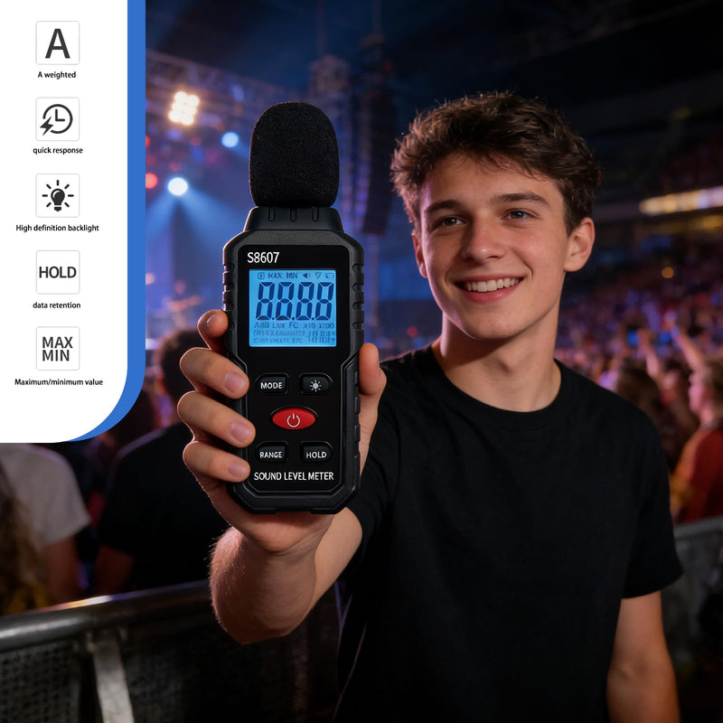 BAIFULAI Decibel Meter: 30dB to 130dB Portable Sound Level Meter with LCD Display, Portable SPL Meter DB, Meter Suitable for Home, Office, Construction Site, Factory etc