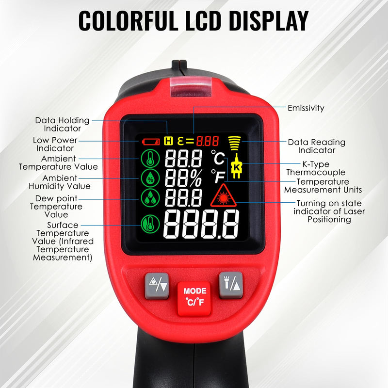 [Australia - AusPower] - Infrared Thermometer Gun with Pipe Temperature Clamp, High Accuracy HVAC Thermometer (-50°C to 850°C) for Cooking, Home Repair, Oven, HVAC, Automotive & Industrial Use, Adjustable Emissivity 
