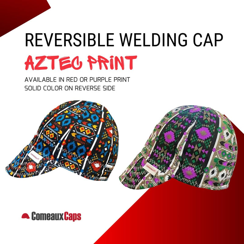 [Australia - AusPower] - Comeaux Caps Aztec Print Reversible Welding Cap | 100% Cotton, Durable Work Hat for Men & Women 7 5/8 Red 