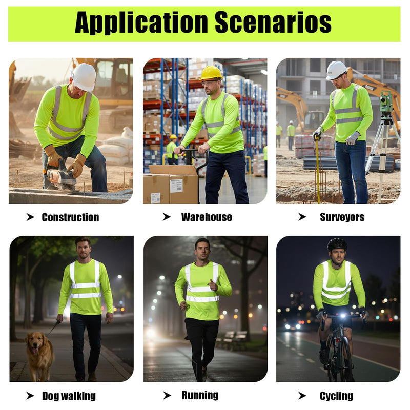 HYCOPROT Hi Vis Safety Shirts Long Sleeve High Visibility Reflective Shirt for Men Women Class 3 Construction T Shirt Work T-shirts Clothes for Warehouse Camisas Reflectivas de Trabajo para Hombre X-Large Yellow