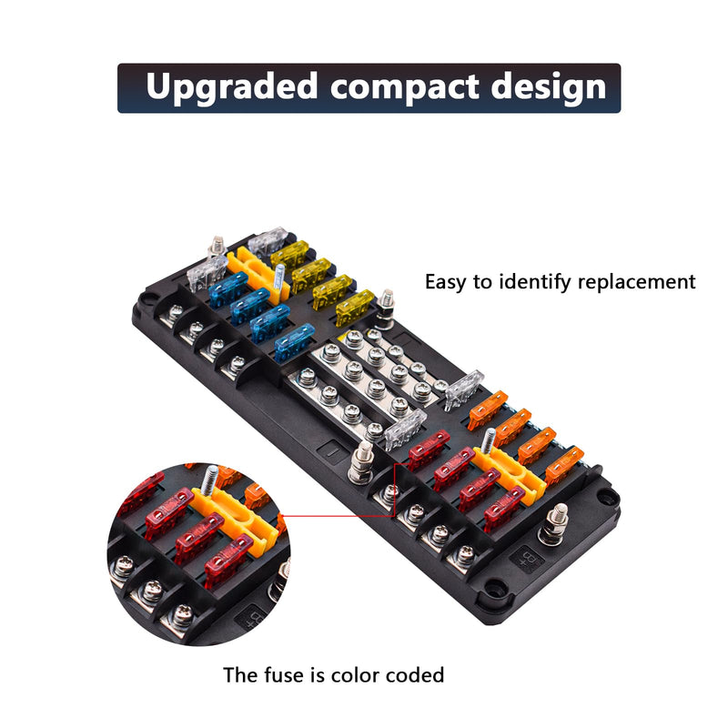 [Australia - AusPower] - 20 Way Blade Fuse Block 16 Circuit Fuse Holder Fuse DC SUB Panel with Ground and Cover for Car Boat Marine Trike Car Truck Vehicle SUV Yacht RV 