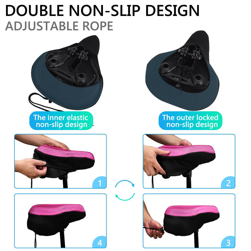 Bike Seat Cover Wide Comfortable - Bicycle Seat Cushion Soft Memory Foam Padded Large Exercise Saddle Cover Replacement for Men Women Seniors Indoor Outdoor Cycling, 11 X 10 Inches Pink
