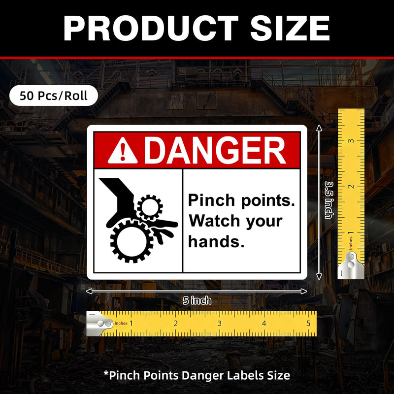 [Australia - AusPower] - 50 Pcs Pinch Points Danger Labels - 5 x 3.5 Inch OSHA Safety Watch Your Hands Vinyl Warning Stickers for Workplace Warehouse, Machine and Equipment 