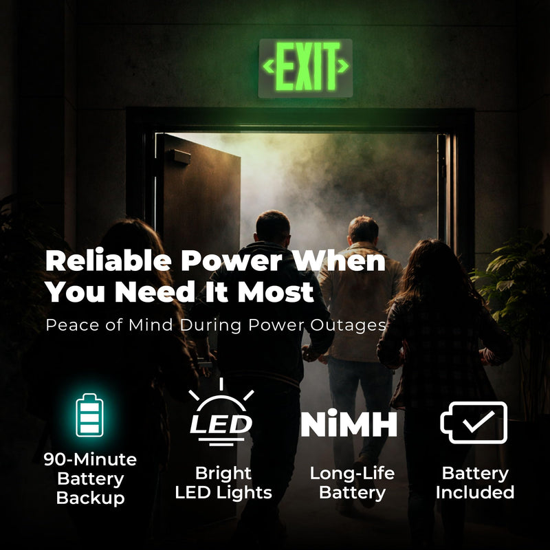 LFI Lights | Thin Green Exit Sign | All LED | White Thermoplastic Housing | Hardwired with Battery Backup | Optional Double Face and Knock Out Arrows Included | UL Listed | (1 Pack) | LEDT-G 1 Pack