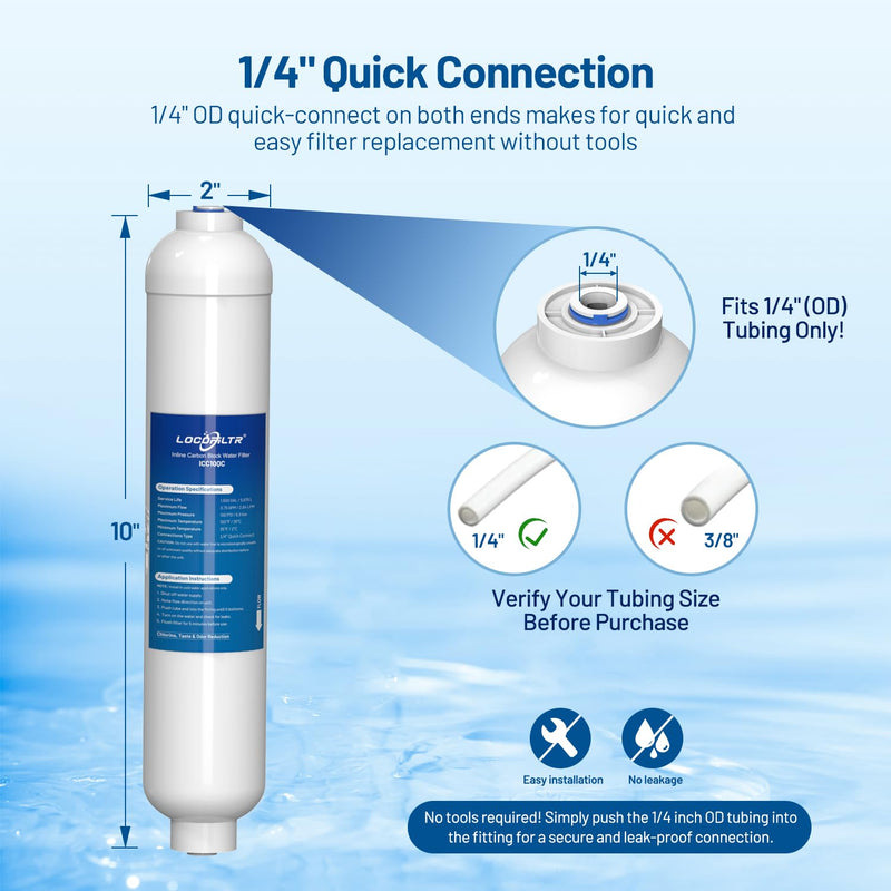 Inline Activated Carbon Block Water Filter with 1/4" Quick Connect, 3 Pack | T33 In Line Water Filter Replacement Cartridge for Icemaker | Post Carbon Filter for RO Reverse Osmosis Water System