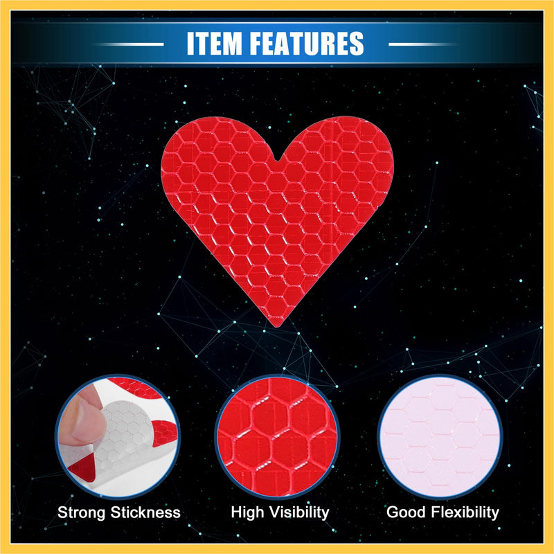 20 Pcs Reflective Stickers, 1.93"x1.73" Heart Shape Safety Tape Reflector Universal for Cars Trucks Trailers Waterproof PET Red Auto Replacement Parts