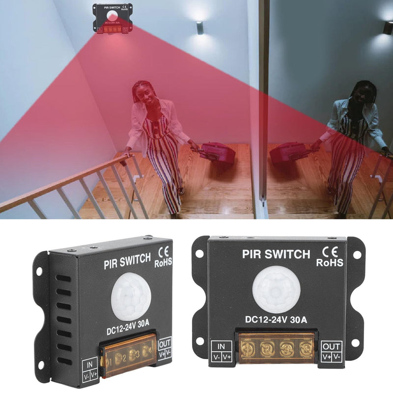ViaGasaFamido PIR Motion Switch PIR Switch Motion Sensor 30A 12V-24V LED Infrared Sensor Controller with Automatic Switch for Motion Activated Switch