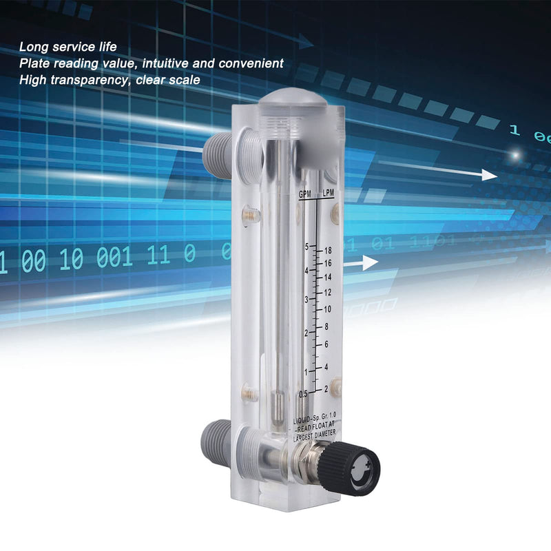 [Australia - AusPower] - 0.5-5GPM Panel Type Water Meter Adjustable Liquid Flowmeter ZG1/2in Male Thread ZG1/4in Female Thread Water Meter 