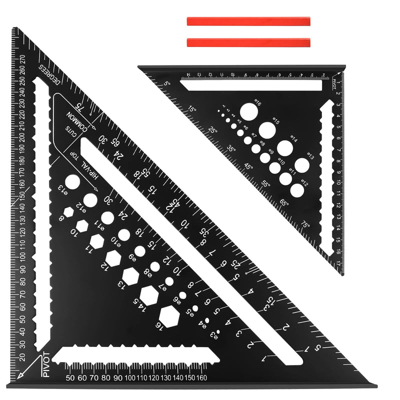 [Australia - AusPower] - flintronic Carpenter's Square Set, 2 Pieces Multifunctional Try Square, 18 cm + 30 cm, Aluminium Ruler Angle Guide Including Flat Carpenter's Pencil for Measuring Angles and Marking Drill Holes 