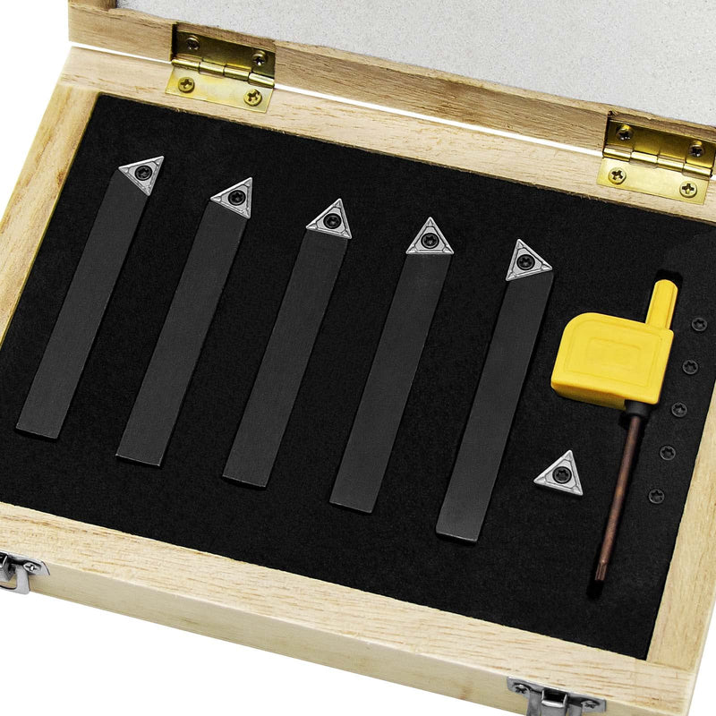 3/8" Indexable Carbide Turning Inserts Holder Set for Machining Lathes, 5 Pcs Set Metal Lathe Tools Inserts Bits with Carbide Inserts TCMT110204. 3/8 in