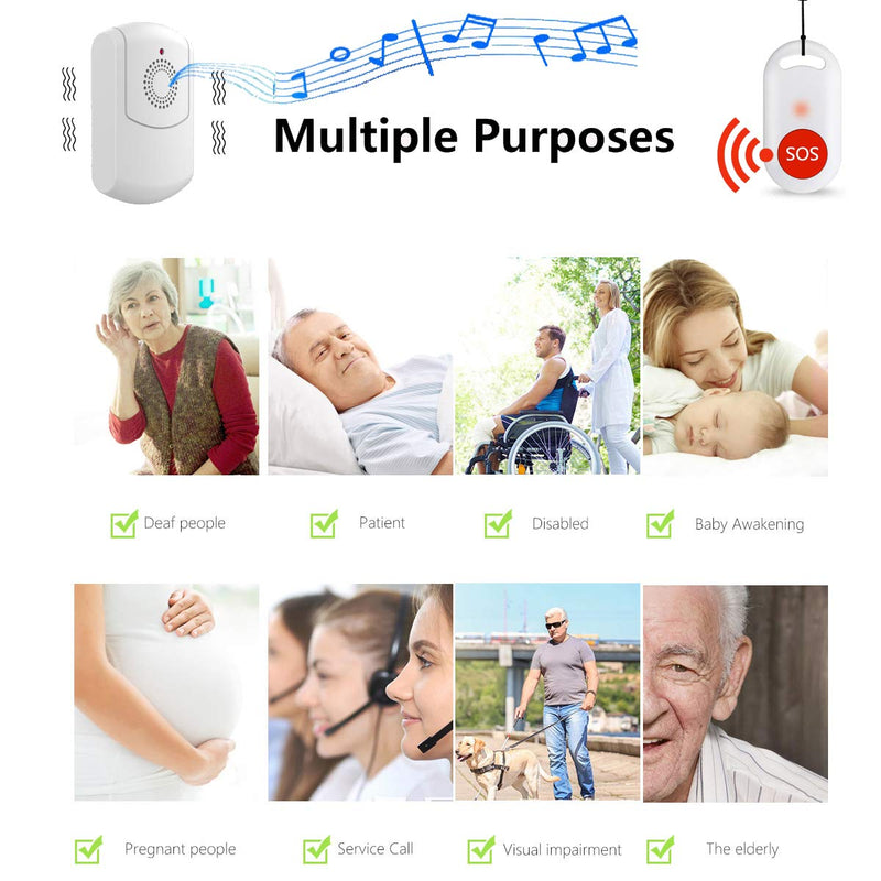 Caregiver Pager Wireless Call Button System Personal Alert Panic Button for Home Elderly Nurses Calling System with Portable Receiver and Emergency Button