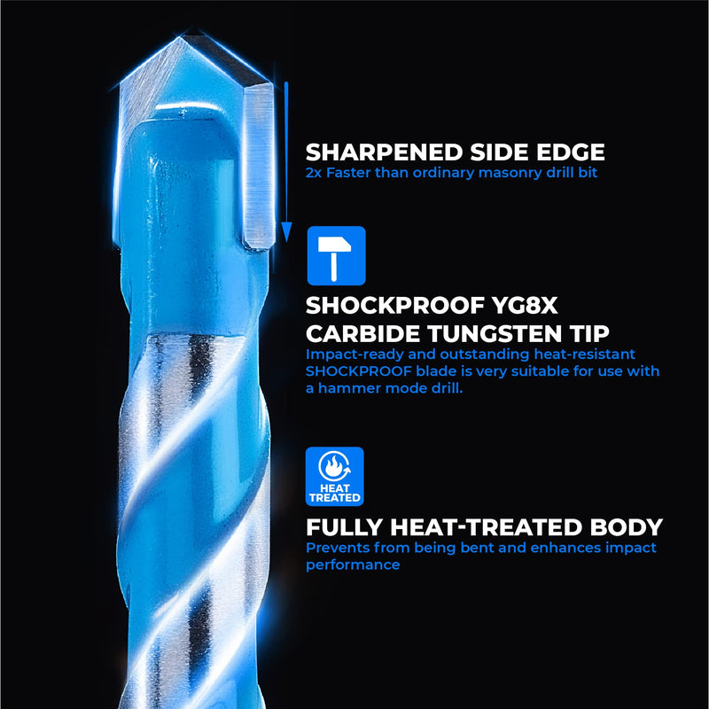 [Australia - AusPower] - toolant Concrete Drill Bit Set & Masonry Drill Bit Set, Shockproof Hex Shank Drill Bit Set (7pcs) for Glass/Brick/Plastic/Cement/Tile, Industrial Strength Carbide Drill Bit Tip, 5/32"-3/8" Box of 7 5/32"-3/8" 7pcs Set 