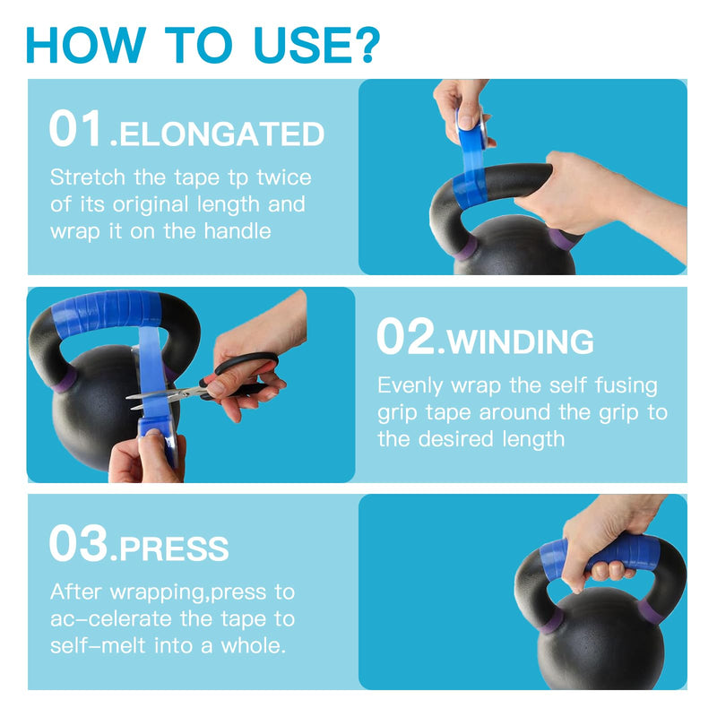 Self-Fusing Silicone Tape - No Adhesive Grip Tape for Bike Handlebar, Fishing Pole, Pull-Up Bar, Bicycle (Blue, 10 FT) Blue