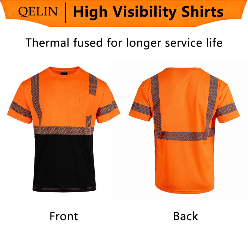 Hi Vis Shirts for Men Reflective Safety Short Sleeve ANSI Class 2 High Visibility Shirts for Construction Work 3X-Large Orange-3pcs