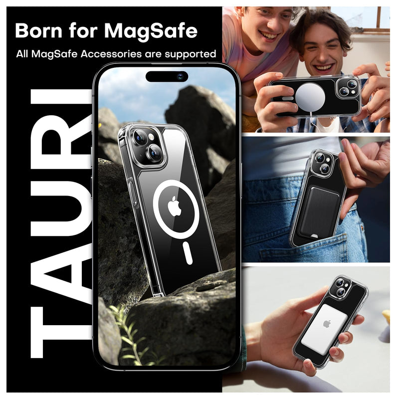 [Australia - AusPower] - TAURI for iPhone 15 Plus Case, Compatible with Magsafe [Yellowing Resistant] with 2X Screen Protector + 2X Camera Lens Protector, Military-Grade Protection, Slim Magnetic Phone Case, Clear for iPhone 15 Plus 6.7" A-Clear 