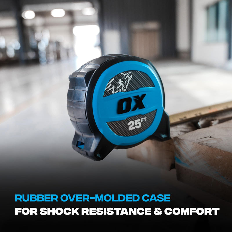 [Australia - AusPower] - OX Tools Tuff Blade 25 ft Shock Proof Tape Measure Nylon Coated 1 1/4 Inch Blade Dual Magnet Hook Construction Magnetic Tape Measure - 13 ft Stand Out Retractable Measuring Tape, Update 11/'24 P506025 7.6 m 