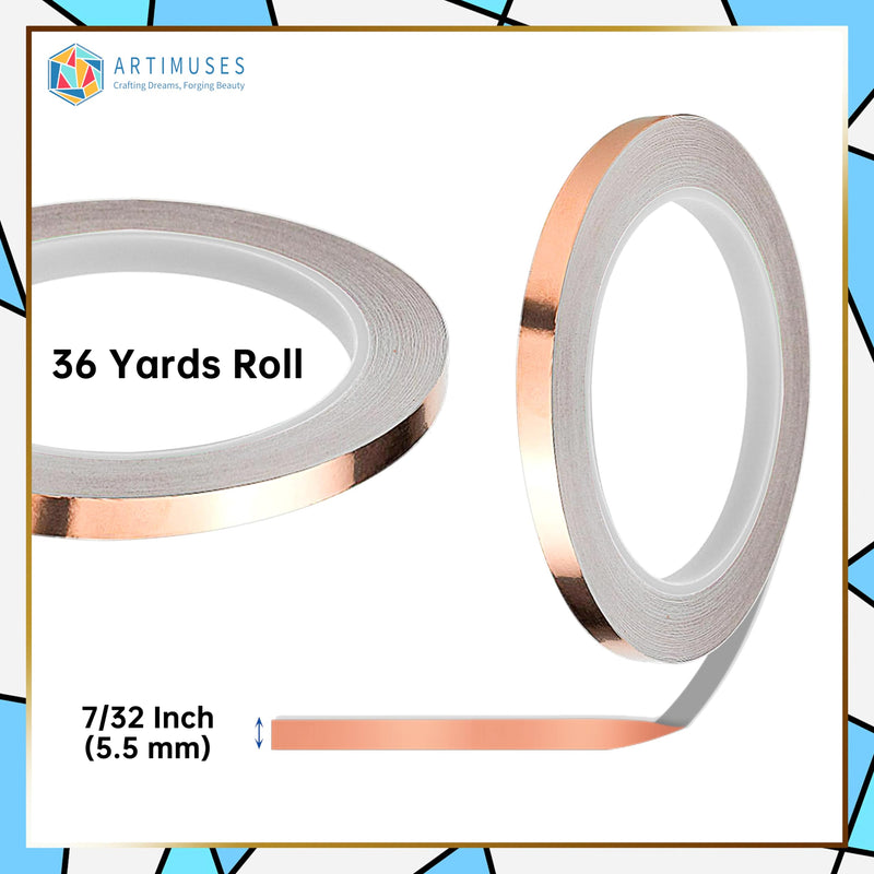 ARTIMUSES 7/32 Inch Silver Backed Copper Foil Tape for Stained Glass,36 Yards (2Rolls) 7/32 in