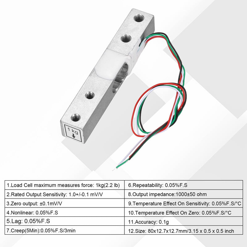 QUARKZMAN Digital Load Cell Weight Sensor 1 kg HX711 Module Weighing Sensor Set of 4 | 24 Bit Precision A/D Dual Channel, 20 x 33 mm, for DIY Portable Electronic Kitchen Scale Kit