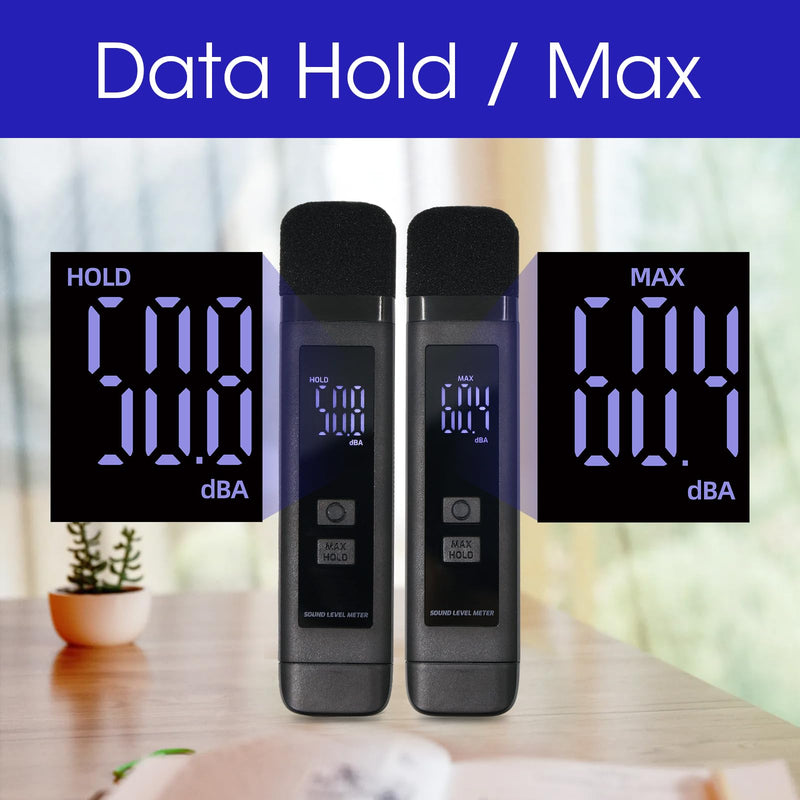 [Australia - AusPower] - Digital Decibel Meter Sound Level Meter with LCD Display Decibel/MAX/Data Hold and Battery Indicator, 30~130dBA Pocket SPL Meter Sound Noise Monitor Rechargeable for Noisy Neighbors Factory Home 