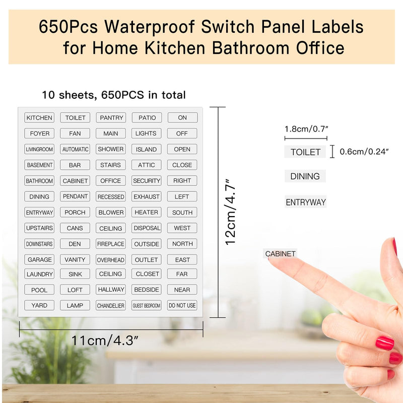 650 PCS Light Switch Labels,Transparent Switches Identification Stickers Label for Home Office