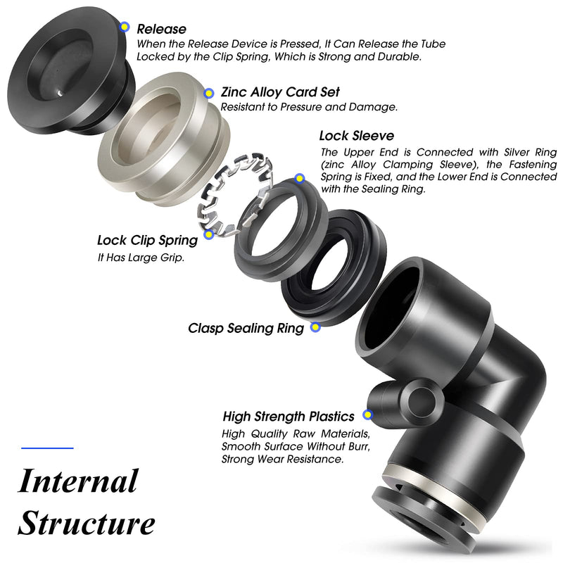 [Australia - AusPower] - TAILONZ PNEUMATIC Black Elbow 1/2 inch Tube OD 90 Push to Connect Tube Fittings Push Lock PV-1/2 (Pack of 10) 1/2"OD 