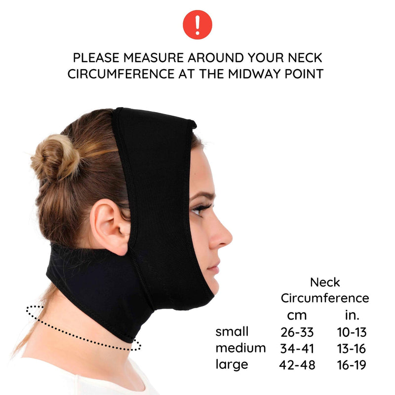 [Australia - AusPower] - Post Surgery Neck and Chin Compression Garment Wrap Bandage for Women, Face Slimmer Black Medium (Pack of 1) 