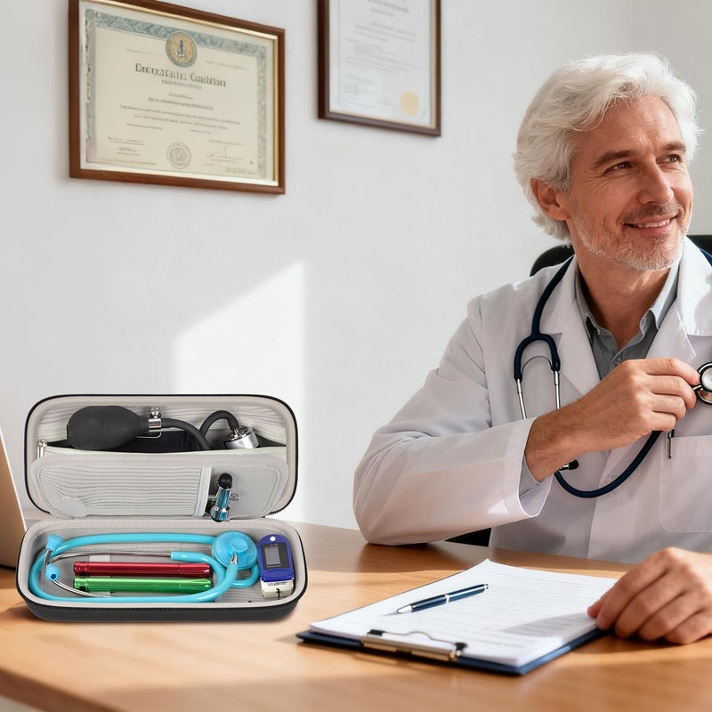 [Australia - AusPower] - Stethoscope Case Compatible with 3M Littmann Classic III/for MDF Instruments/for Paramed/for FriCARE Monitoring Stethoscope, Extra Room for Doctor & Nurse Accessories-Black Black 