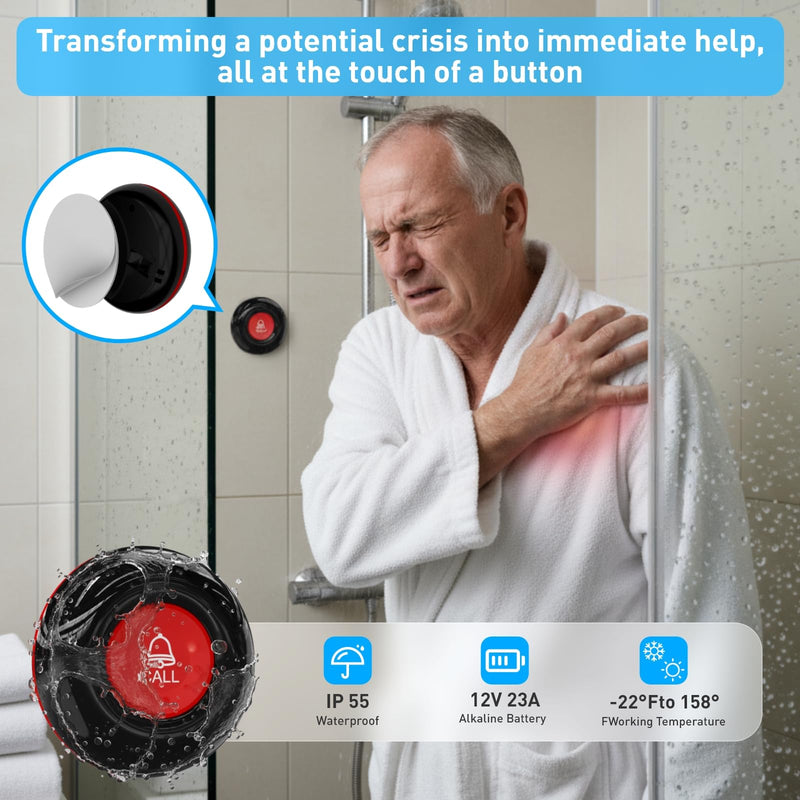 [Australia - AusPower] - SanJie Wi-Fi Wireless Caregiver Pager Call Button for Elderly at Home - Alert Systems with App Remote Alerts & Device Sharing Suitable for Seniors & Patients and People with Disabilities 1+1 Black 01 