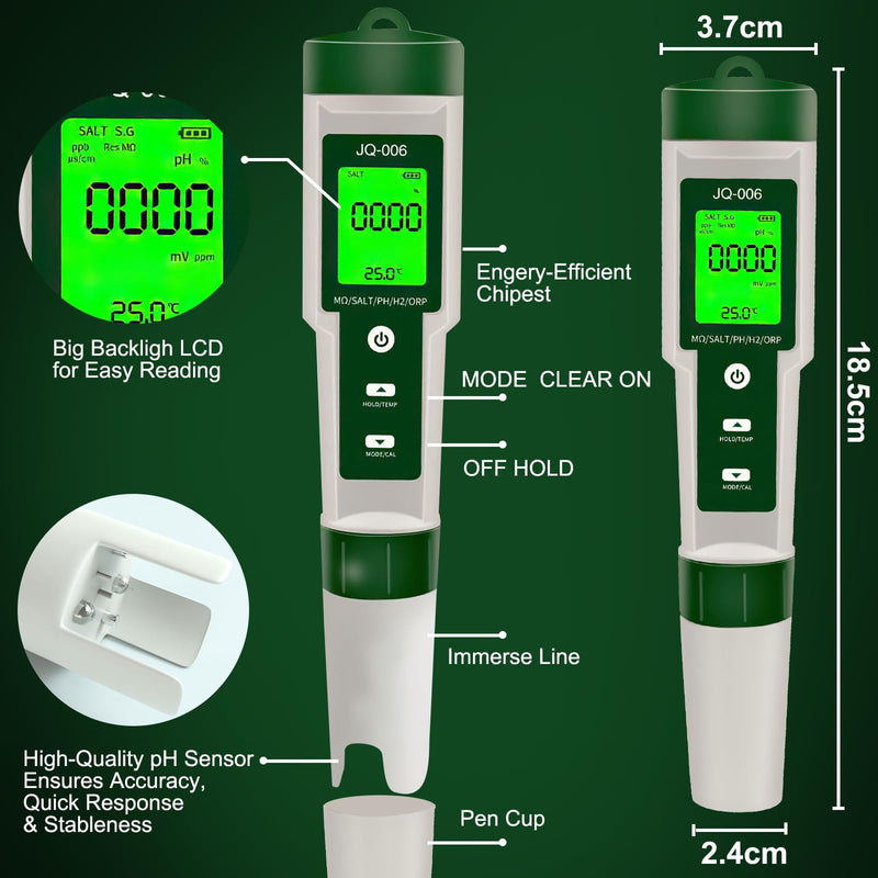 [Australia - AusPower] - Ph Meter for Water,10 In 1 Digital Ph Tester Pen Back light,ATC±0.01 Resolution High Accuracy PH/TDS/Salt/SG/ORP/EC/Hydrogen/Resistivity/Temp/Nutrient for Aquarium,Pools,Hydroponics,Lab,Drinking Water 