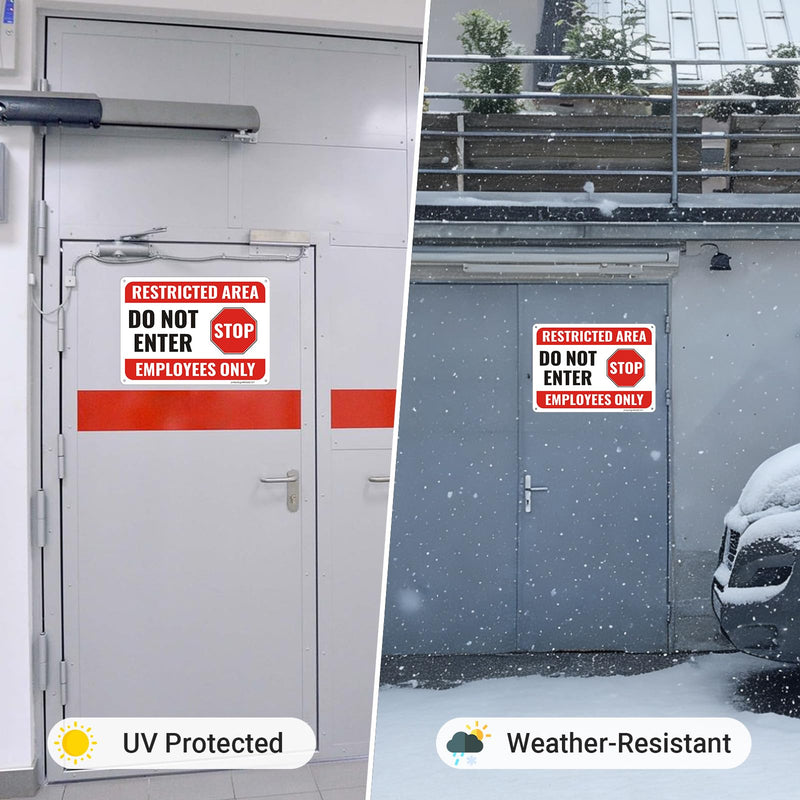 (4 Pack) Restricted Area Sign, Do Not Enter Employees Only Sign, 10"x7" Restricted Area Employees Only Signs, Rust Free Reflective Aluminum, Weather Resistant, UV Protected, Easy to Install