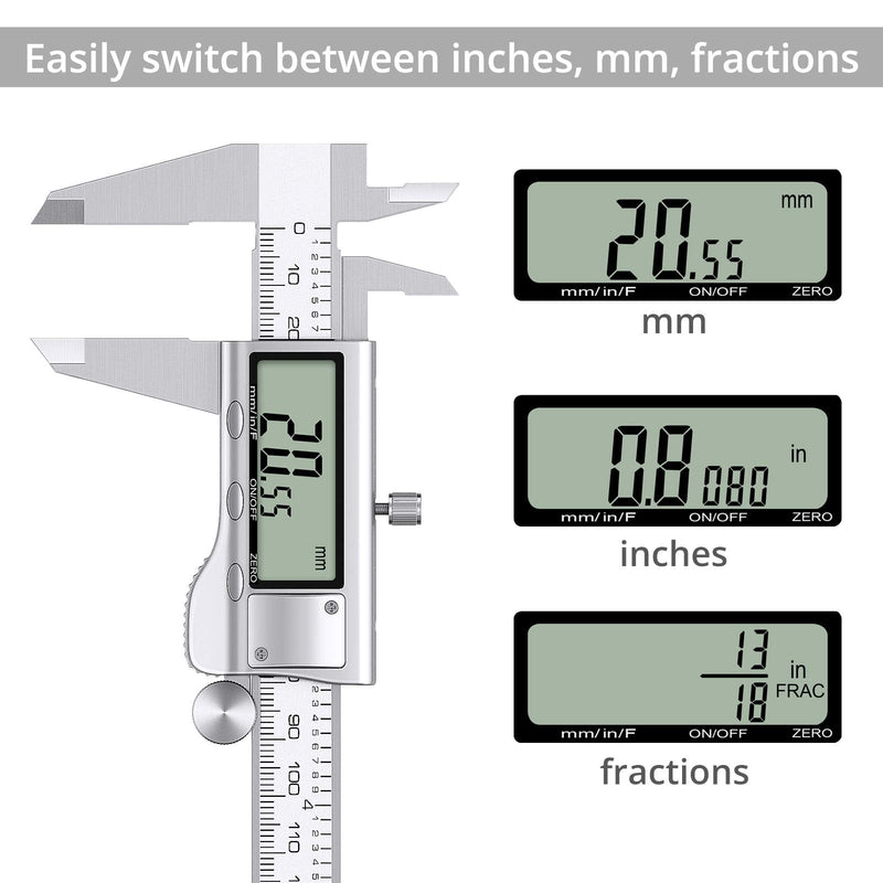 [Australia - AusPower] - Proster Digital Vernier Caliper 8inch 200mm - Stainless Steel Electronic Caliper Fractions/Inch/Metric Caliper Measuring Tool for Length Width Depth Inner Diameter Outer Diameter PSTTL358 