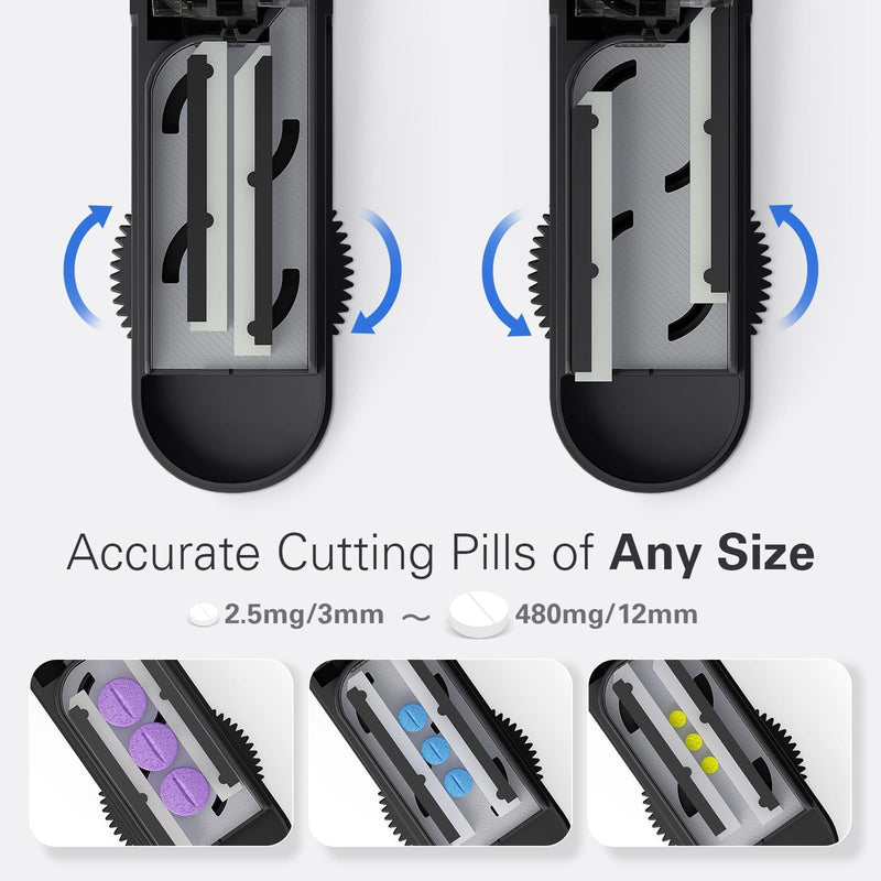 [Australia - AusPower] - ONE PIX Pill Cutter Splitter for Small and Tiny Pills, Pill Cutter for Cutting Multiple Pills at a Time in Half, Pill Cutter for Small or Large Pills with Hidden Sharp Stainless Steel Blade, Grey 
