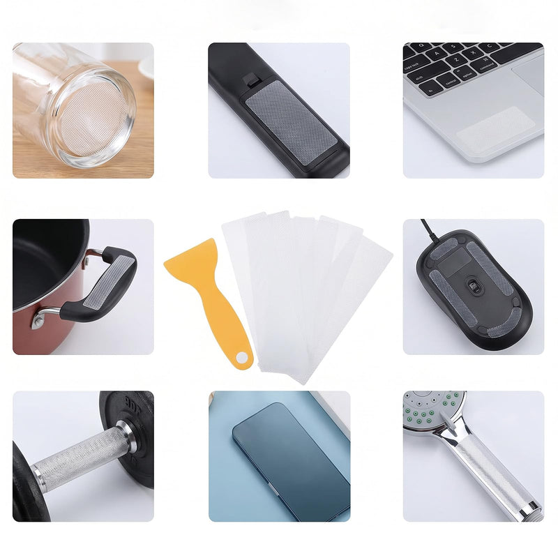 12 PCS Rubber Grip Tape Strips, 7.87"x2.36" Clear Non-Abrasive Grip Stickers with Scraper Non-Slip Tape for Handles Waterproof Heat Resistant Cushion Grip